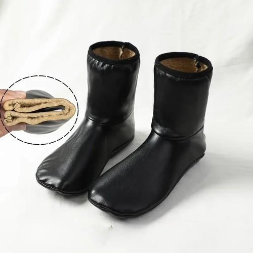Leather socks black warm - leather,