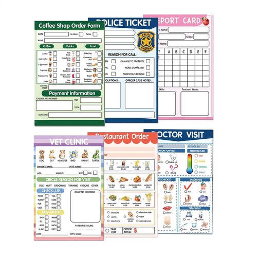 Pretend play notepads - notepads, pieces