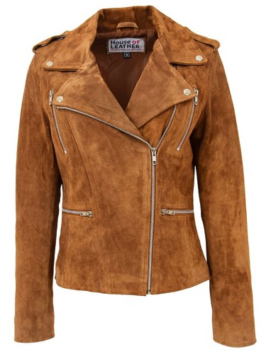 Womens real suede biker jacket - real,