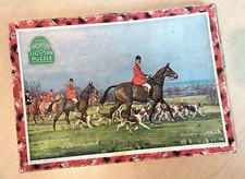 Vintage Victory England Wooden Jig-Saw Puzzle Hunting Scene w Dogs Horses