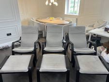 3 X Ikea Poang chairs / Stool Sets In Dark Brown Wood And Beige Cushions