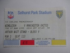 1994/95 Premier League Wimbledon v Manchester United Ticket Stub