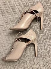 Reiss Mila Peep Toe Stiletto Heels Size 7 Womens Nude Faux Croc New -WRDC