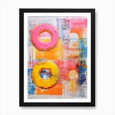 Donut Pop Art Risograph Inspired 2  Framed Wall Art Poster Canvas Print Picture