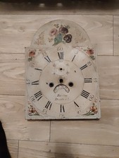 Antique Longcase Grandfather Clock Painted Floral Decor Face Dial 39.5x42.1cm T
