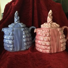 Vintage/antique Ye Daintee Ladyee Teapot X2 Pink , Blue Sadler, Crinoline Lady.