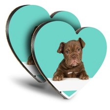 2x Heart MDF Coasters - Cute Old English Bulldog Puppy Dog  #21422