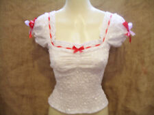 White embroidered gypsy top lace red bows 40's 1950's,pin-up,rockabilly,vintage