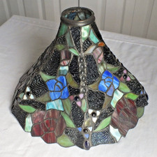 Antique Volcano/bell shaped leaded glass table lamp shade textured ripple vtg