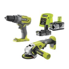 Ryobi Power Tool Kit Drill and Angle Grinder RCK182H-242S Cordless 18V Li-Ion