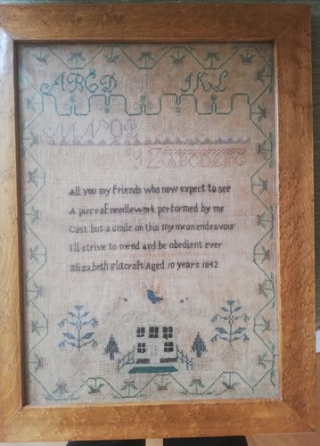 Antique needlework sampler - needlework,