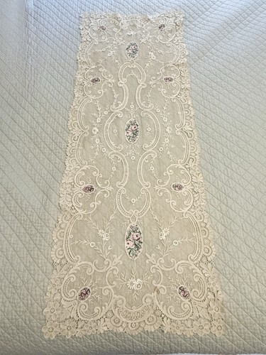 Antique net lace table - table, /