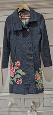 Desigual Black Jacquard Coat Floral Bird Embroidery Size 38 M