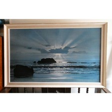 Peter Ellenshaw Moonlight Seascape Print Framed MCM Coastal Wall Art Vintage