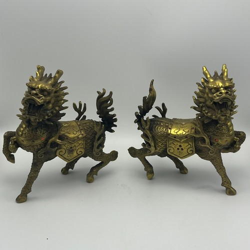 Pair chinese brass qilin - chinese, kylin