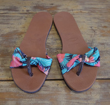 Havaianas Flip Flops 41-42/7-8 Brown With Floral over Foot & Logo Brand New