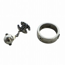 CHANEL Ring Accessories Coco Mark Logo Pearl Charm Gunmetal Black Silver