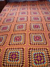 HOMEMADE CROCHET PATCHWORK THROW/BLANKET/COZY AUTUMN COLOURS*NEW* 12