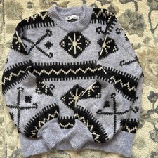 Zara M Fluffy Warm Jumper Lilac Black Aztec Folk Pattern