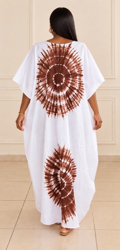 Brown white tie dye boubou - tie,