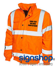 UC804 Hi-Viz Bomber Jacket Custom Printed Front and Back FREE LOGO SETUP