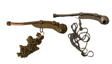 Bosun Whistle x 2- Boatswain Call Pipe & Chain Nautical Reproduction - Pre-Owned