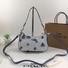 COACH CR292 Teri 2way Shoulder Bag Signature Canvas Blueberry Print Outlet #GBJ