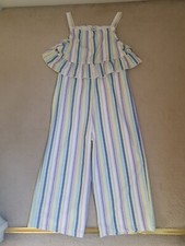 Girls Tu Multicoloured Striped Jumpsuit Age 8 yrs Worn But Good Condition