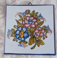 Vintage Spanish white with  floral design ceramic tile Made in Spain