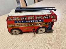 Vintage 1910-1960 Wind Up 'Well's  London' brimtoy tinplate trolly bus 7"