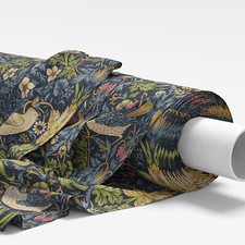 William Morris Fabric Strawberry Thief Navy Furnishing Curtain Cushion Fabric