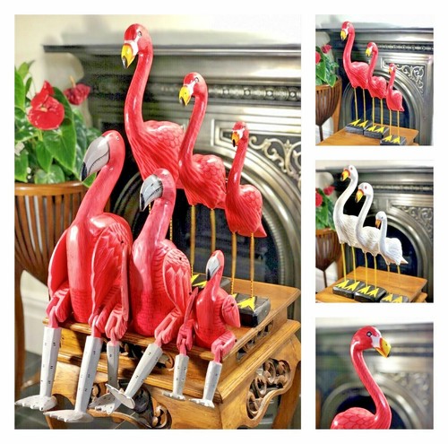 Wooden flamingo bird statue - wooden,