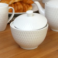 Sugar Bowl with Lid Ceramic White Jewel Porcelain Tableware Classic Style Dining