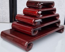 Pack of Five Rectangular Scroll-End Wooden Bonsai Display Stands