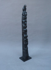 FINE NATIVE AMERICAN NORTH WEST COAST BLACK PAINTED CARVED WOOD HAIDA TOTEM POLE