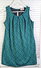 Vintage 70s Sleeveless Women Dress Pippa Dee sz 16 Mini Green Black Lined