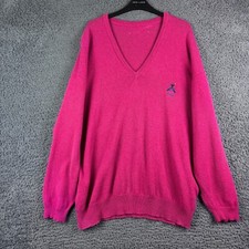 Pringle Jumper Mens 2XL Pink Nick Faldo V Neck Golf Sweater 100% Wool Pullover