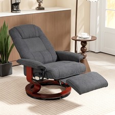 Swivel Recliner Chair with Footrest Wooden Base for Living Room Bedroom, Grey