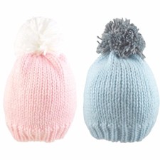 Baby Pom Pom Hat Beanie Bobble Cap Knitted Winter Warm Boy Girl Two Tone 0-18 M