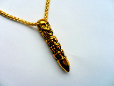 Stunning  Skull Bullet   Pendant  Rope Chain Necklace Gold