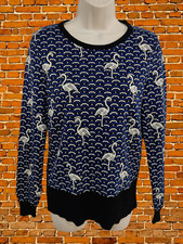 BIBA BLUE JUMPER SMALL WOOL VISCOSE WOMENS CREW PULLOVER FLAMINGO RETRO VINTAGE