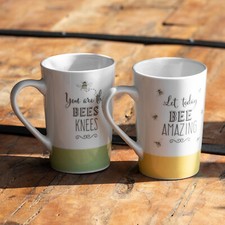 Set of 2 Bee Happy Latte Mugs