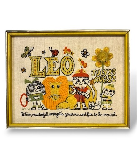 Vintage leo zodiac crewel - vintage,
