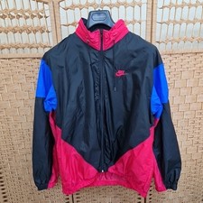 Vintage Nike Hooded Windbreaker Jacket Men’s L 90s Colourblock Black Red Blue