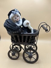 Dolls Pram 8" Porcelain Doll Victorian Style Reproduction Model Wooden Needs TLC