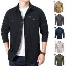 Men Military Army Shirts Casual Tactical Work Button Pocket Long Sleeve T Shirt