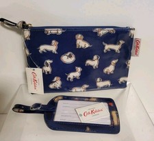 Cath Kidston Zip Pouch & Luggage Tag Dachshund Dog Print Blue New With Tags Gift