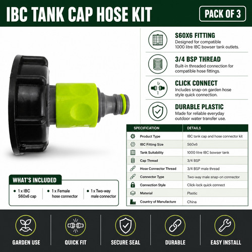 Ibc 1000l bowser - tank, cap