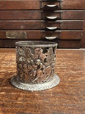 Antique 19th Century German Reticulated .800 Silver Toothpick Holder Cherubs Dog