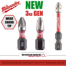 Milwaukee PZ2 PH2 50mm or 25mm option Shockwave Impact Screwdriver Bits 3rd GEN 